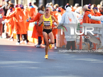 Marathoner Jessa Hanson of the United States races up First Avenue during the 2024 New York City Marathon in New York, N.Y., on November 3,...