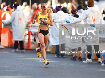 Marathoner Jessa Hanson of the United States races up First Avenue during the 2024 New York City Marathon in New York, N.Y., on November 3,...