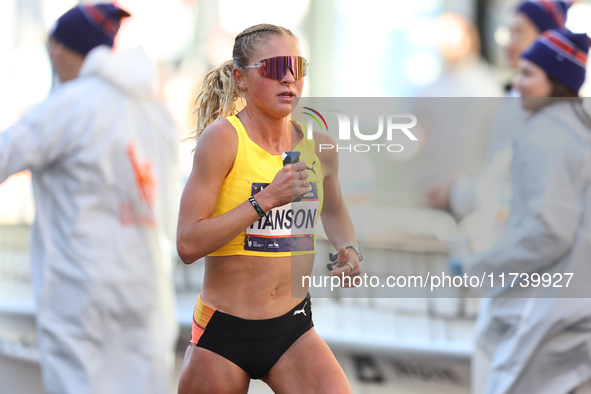 Marathoner Jessa Hanson of the United States races up First Avenue during the 2024 New York City Marathon in New York, N.Y., on November 3,...