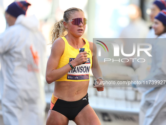 Marathoner Jessa Hanson of the United States races up First Avenue during the 2024 New York City Marathon in New York, N.Y., on November 3,...