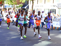 The male leaders head up First Avenue at mile 16 during the 2024 New York City Marathon in New York, N.Y., on November 3, 2024. (