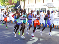 The male leaders head up First Avenue at mile 16 during the 2024 New York City Marathon in New York, N.Y., on November 3, 2024. (