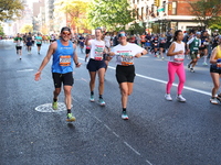 Runners trudge up First Avenue at Mile 16 of the New York City Marathon in New York City, United States, on November 3, 2024. (