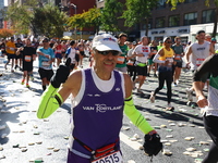 Runners trudge up First Avenue at Mile 16 of the New York City Marathon in New York City, United States, on November 3, 2024. (