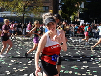 Runners trudge up First Avenue at Mile 16 of the New York City Marathon in New York City, United States, on November 3, 2024. (