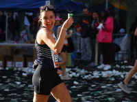 Runners trudge up First Avenue at Mile 16 of the New York City Marathon in New York City, United States, on November 3, 2024. (