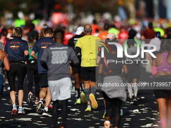 Runners head up First Avenue during the 2024 New York City Marathon in New York, N.Y., on November 3, 2024. (