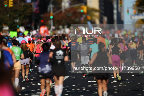 Runners head up First Avenue during the 2024 New York City Marathon in New York, N.Y., on November 3, 2024. 