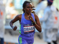 Marathoner Tirunesh Dibaba of Ethiopia races up First Avenue during the 2024 New York City Marathon in New York, N.Y., on November 3, 2024....