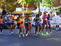 The women leaders head up First Avenue at mile 16 during the 2024 New York City Marathon in New York, N.Y., on November 3, 2024. (