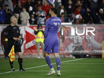 New York Red Bulls goalkeeper Carlos Coronel celebrates victory in Harris, New Jersey, on November 3, 2024. The dramatic shootout turns into...