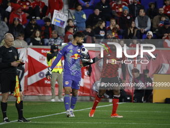 New York Red Bulls goalkeeper Carlos Coronel celebrates victory in Harris, New Jersey, on November 3, 2024. The dramatic shootout turns into...