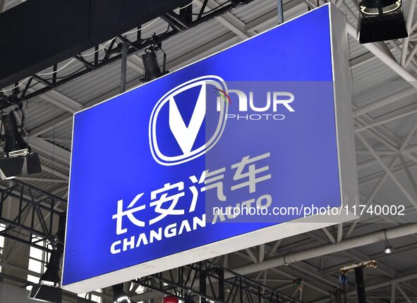 The logo of Changan Automobile is displayed at an auto show in Yongnian district of Handan, China, on October 17, 2024. On November 3, 2024,...