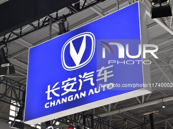 The logo of Changan Automobile is displayed at an auto show in Yongnian district of Handan, China, on October 17, 2024. On November 3, 2024,...