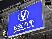 The logo of Changan Automobile is displayed at an auto show in Yongnian district of Handan, China, on October 17, 2024. On November 3, 2024,...