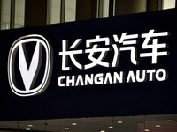 The logo of Changan Automobile is displayed at an auto show in Yongnian district of Handan, China, on October 17, 2024. On November 3, 2024,...