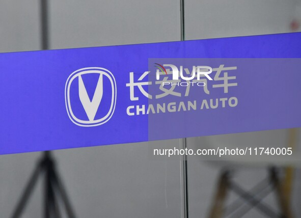 The logo of Changan Automobile is displayed at an auto show in Yongnian district of Handan, China, on October 17, 2024. On November 3, 2024,...