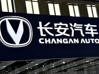 The logo of Changan Automobile is displayed at an auto show in Yongnian district of Handan, China, on October 17, 2024. On November 3, 2024,...