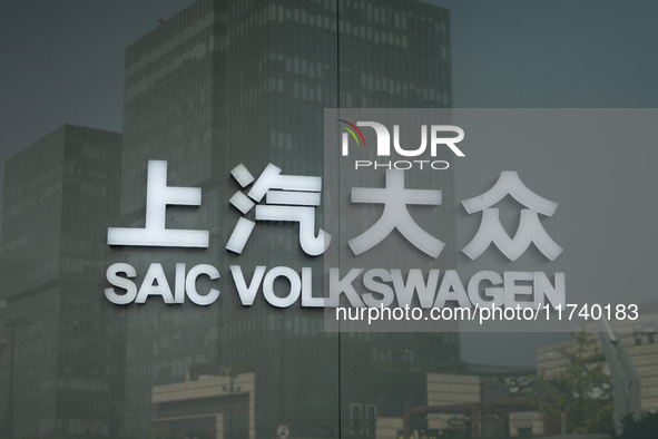 The logo of SAIC Volkswagen is seen in Shanghai, China, on November 4, 2024. 