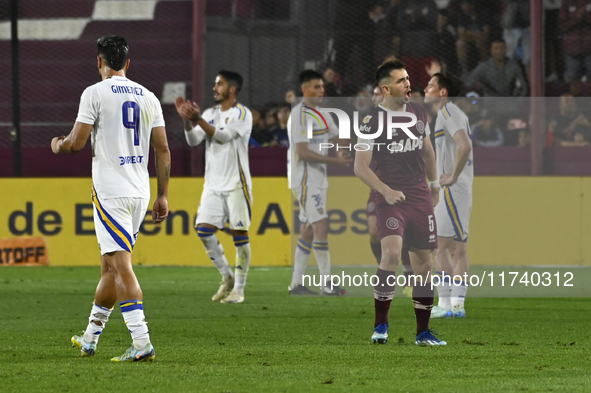 Felipe Pena Biafore of Lanus celebrates after winning a Liga Profesional 2024 match between Boca Jrs and Lanus at Estadio Ciudad de Lanus in...