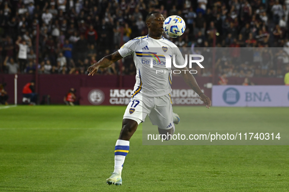 Luis Advincula of Boca Jrs plays during a Liga Profesional 2024 match between Lanus and Boca Jrs at Estadio Ciudad de Lanus in Lanus, Pcia B...