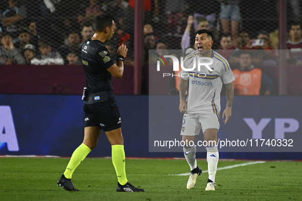 Gary Medel of Boca Jrs reacts during a Liga Profesional 2024 match between Lanus and Boca Jrs at Estadio Ciudad de Lanus in Lanus, Pcia Buen...