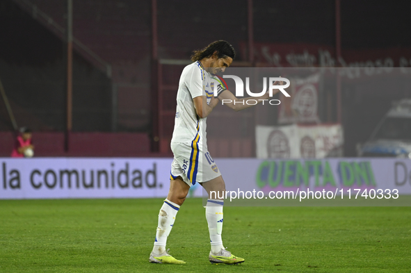 Edison Cavani of Boca Jrs reacts during a Liga Profesional 2024 match between Lanus and Boca Jrs at Estadio Ciudad de Lanus in Lanus, Pcia B...