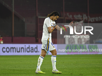 Edison Cavani of Boca Jrs reacts during a Liga Profesional 2024 match between Lanus and Boca Jrs at Estadio Ciudad de Lanus in Lanus, Pcia B...