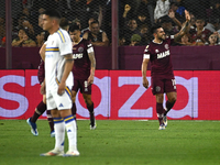 Eduardo Salvio of Lanus celebrates after scoring the team's first goal during a Liga Profesional 2024 match between Lanus and Boca Jrs at Es...