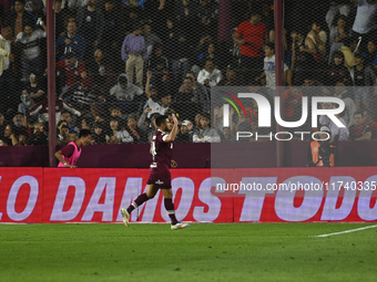 Eduardo Salvio of Lanus celebrates after scoring the team's first goal during a Liga Profesional 2024 match between Lanus and Boca Jrs at Es...