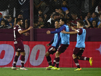 Eduardo Salvio of Lanus celebrates after scoring the team's first goal during a Liga Profesional 2024 match between Lanus and Boca Jrs at Es...