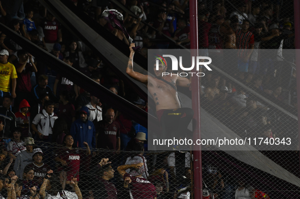 Fans of Lanus show their support for their team after a Liga Profesional 2024 match against Boca Jrs at the Estadio Ciudad de Lanus in Lanus...