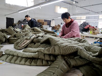 Workers make down jackets at a workshop of a garment manufacturer in Hehe town, Yangxin county, Binzhou city, East China's Shandong province...