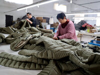 Workers make down jackets at a workshop of a garment manufacturer in Hehe town, Yangxin county, Binzhou city, East China's Shandong province...