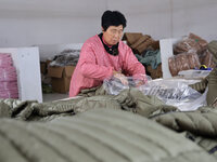 Workers make down jackets at a workshop of a garment manufacturer in Hehe town, Yangxin county, Binzhou city, East China's Shandong province...