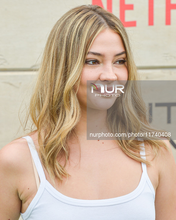 Madelyn Cline arrives at Netflix's Poguelandia 2024 Event Celebrating 'Outer Banks' Season 4 Part 2 held at Barker Hangar on November 2, 202...