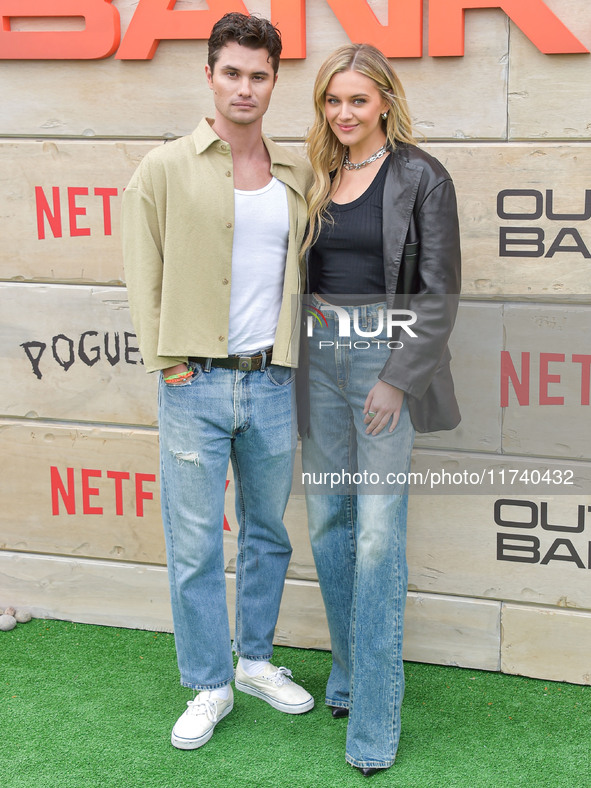 Chase Stokes and girlfriend Kelsea Ballerini arrive at Netflix's Poguelandia 2024 Event Celebrating 'Outer Banks' Season 4 Part 2 held at Ba...