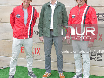 Jonas Pate, Shannon Burke and Josh Pate arrive at Netflix's Poguelandia 2024 Event Celebrating 'Outer Banks' Season 4 Part 2 held at Barker...