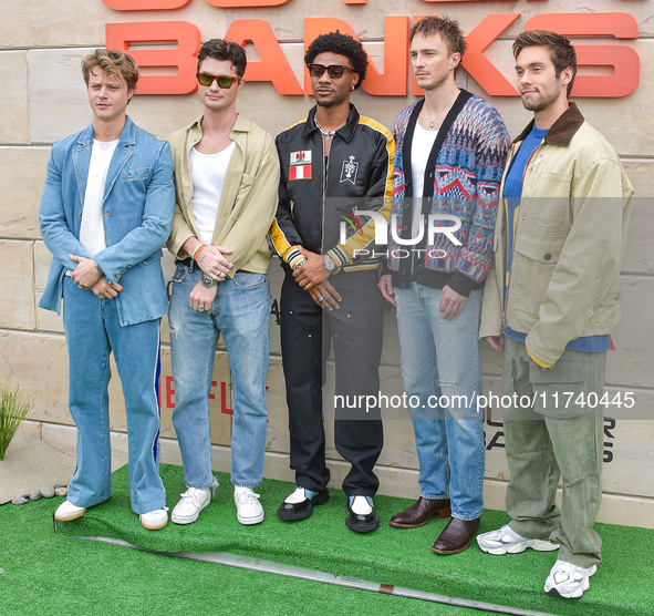 Rudy Pankow, Chase Stokes, Jonathan Daviss, Drew Starkey and Austin North arrive at Netflix's Poguelandia 2024 Event Celebrating 'Outer Bank...