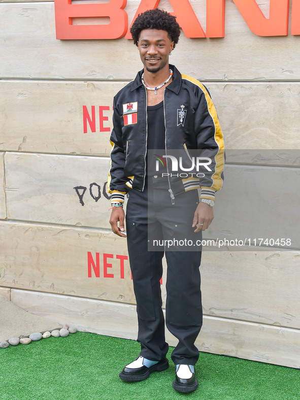 Jonathan Daviss arrives at Netflix's Poguelandia 2024 Event Celebrating 'Outer Banks' Season 4 Part 2 held at Barker Hangar on November 2, 2...