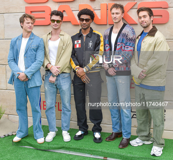 Rudy Pankow, Chase Stokes, Jonathan Daviss, Drew Starkey and Austin North arrive at Netflix's Poguelandia 2024 Event Celebrating 'Outer Bank...