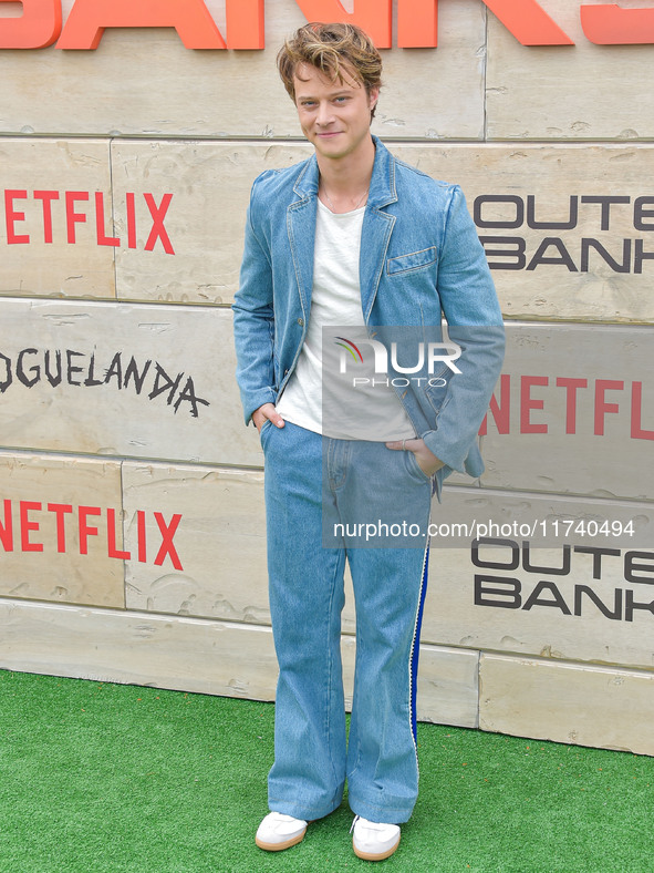 Rudy Pankow arrives at Netflix's Poguelandia 2024 Event Celebrating 'Outer Banks' Season 4 Part 2 held at Barker Hangar on November 2, 2024...