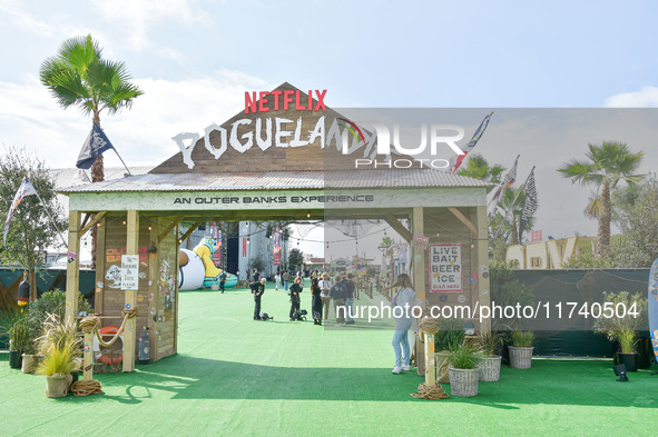 A general view of atmosphere at Netflix's Poguelandia 2024 Event Celebrating 'Outer Banks' Season 4 Part 2 held at Barker Hangar on November...