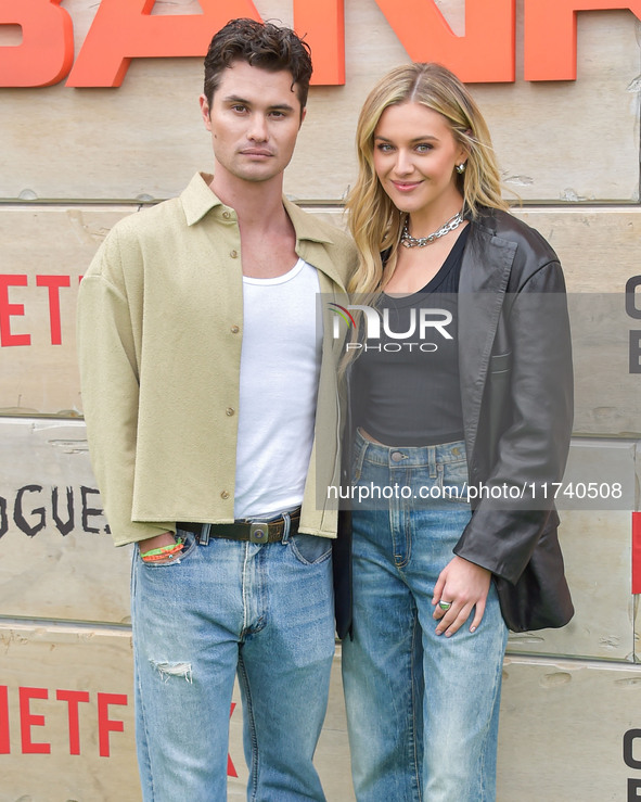 Chase Stokes and girlfriend Kelsea Ballerini arrive at Netflix's Poguelandia 2024 Event Celebrating 'Outer Banks' Season 4 Part 2 held at Ba...