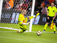 Seattle Sounders goalkeeper Stefan Frei makes the match-winning save during a penalty shoot-out, blocking a shot from Houston Dynamo defende...