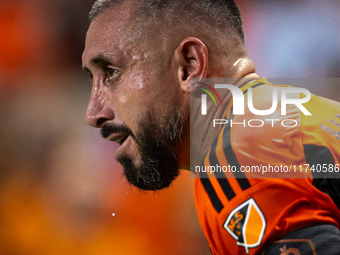 Hector Herrera participates in a playoff match between Houston Dynamo and Seattle Sounders at Shell Energy Stadium in Houston, Texas, on Nov...