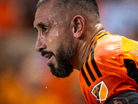 Hector Herrera participates in a playoff match between Houston Dynamo and Seattle Sounders at Shell Energy Stadium in Houston, Texas, on Nov...