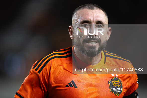 Hector Herrera participates in a playoff match between Houston Dynamo and Seattle Sounders at Shell Energy Stadium in Houston, Texas, on Nov...