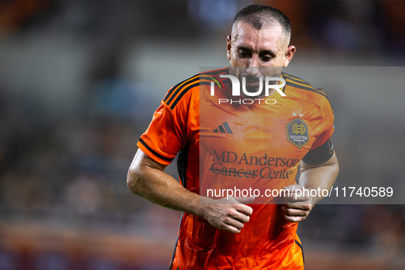 Hector Herrera participates in a playoff match between Houston Dynamo and Seattle Sounders at Shell Energy Stadium in Houston, Texas, on Nov...