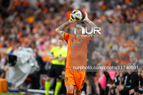 Houston Dynamo defender Franco Escobar participates in a playoff match between Houston Dynamo and Seattle Sounders at Shell Energy Stadium i...